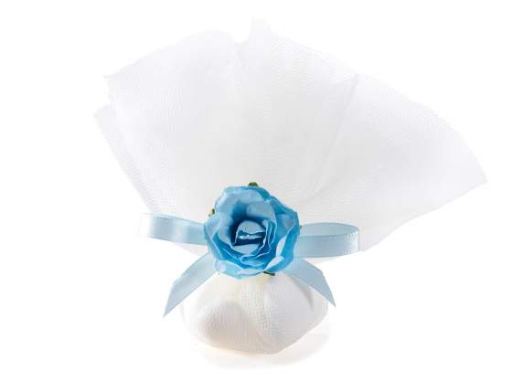 Rosellina artificiale azzurra in carta con gambo modellabile