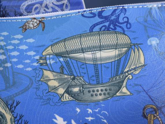 Pochette in similpelle con zip stampa Viaggio