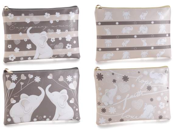 Pochette in similpelle con zip stampa Elefantini