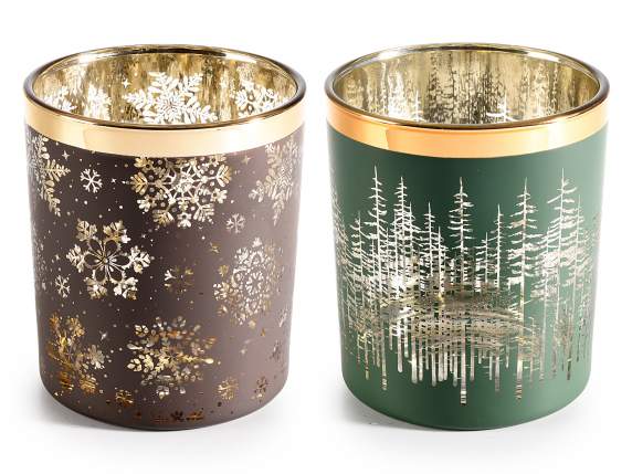 Portacandela natalizio in vetro e dettagli simil oro lucido