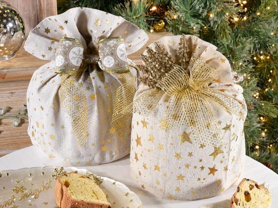 Sacchetto portapanettone effetto juta c-stampa stelle dorate