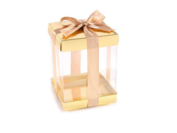 Scatola pvc con coperchio e base in carta con fiocco
