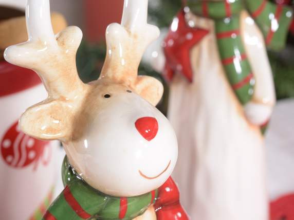 Set 3 renne in ceramica con dettagli natalizi, da appoggiare