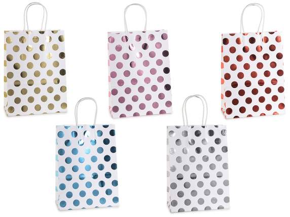 Sacchetto-busta in carta con manici e pois metallizzati