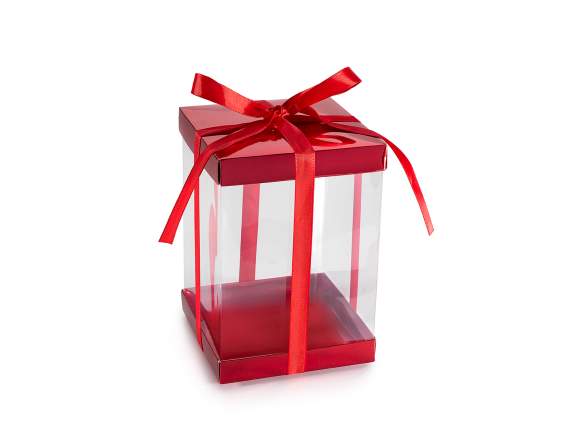 Scatola pvc con coperchio e base in carta con fiocco