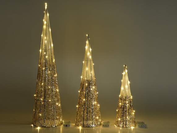 Set 3 alberi con glitter e luci LED