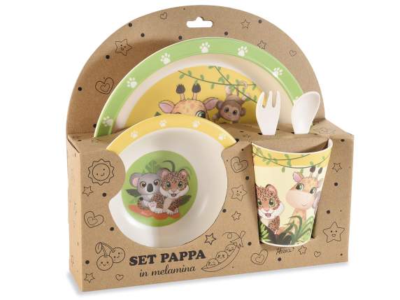 Set pappa piatto piano, fondina, bicchiere e 2 posate