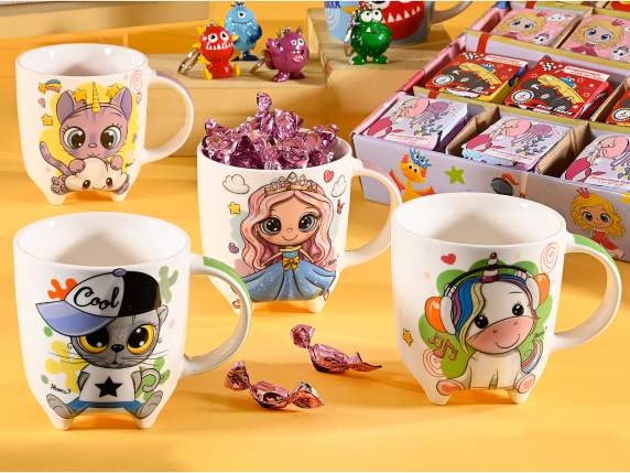 Tazza mug in porcellana con piedini e stampa Kids