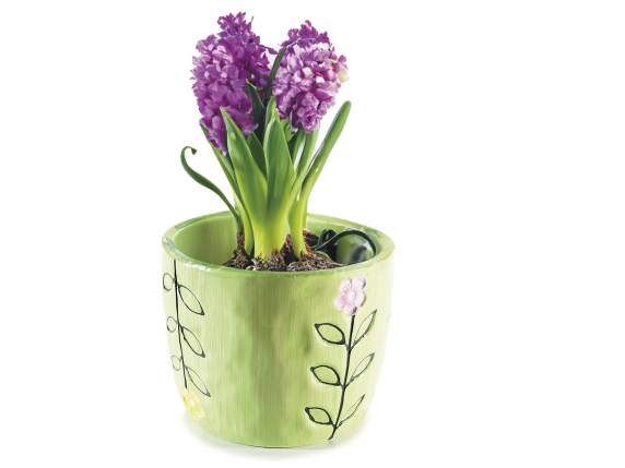 Vaso in ceramica effetto martellato con decori floreali