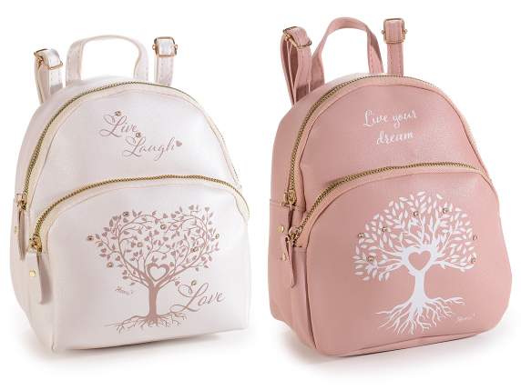 Zainetto in similpelle con stampa Albero della vita