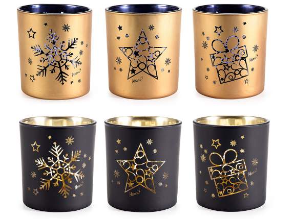 Bougeoir de Noël en verre décoré