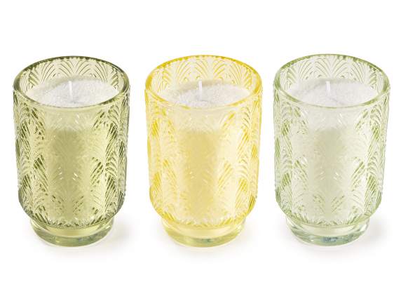 Bougeoir en verre avec sable de cire coloré et mèche