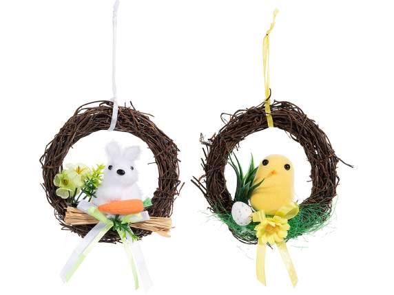 Guirlande en bois naturel thème Pâques à suspendre