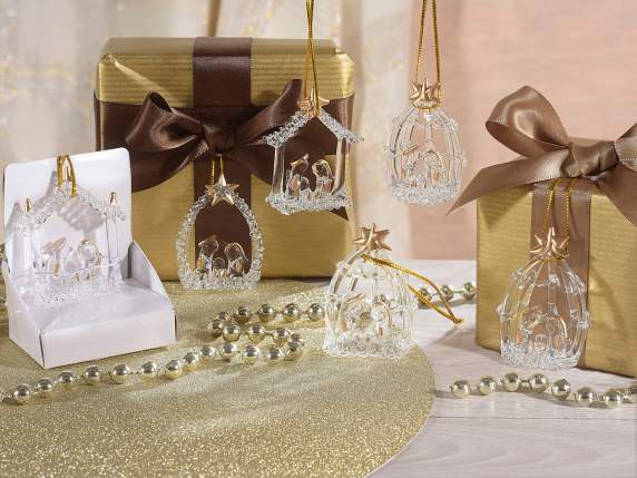Crèche en verre avec détails dorés à suspendre