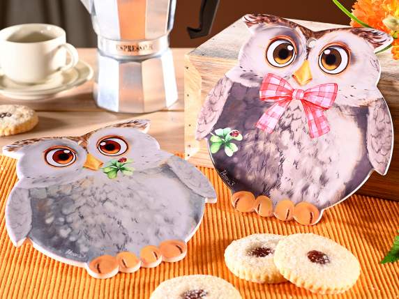 Dessous de plat hibou en céramique brillante avec base en li