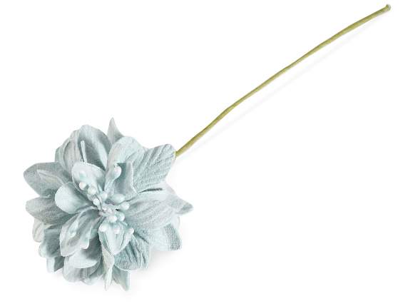 Fleur artificielle en tissu bleu avec tige malléable