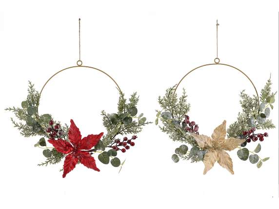 Guirlande en métal avec étoile de Noël et baies à suspendre