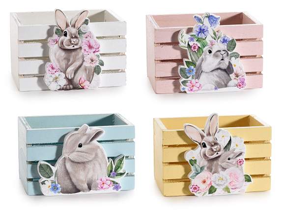 Panier de clôture en bois coloré avec décoration Lapin