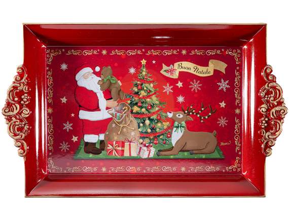 Plateau en plastique rigide avec poignées et motif de Noël