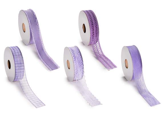 Ruban en satin-dentelle violet-lilas de 25 mm