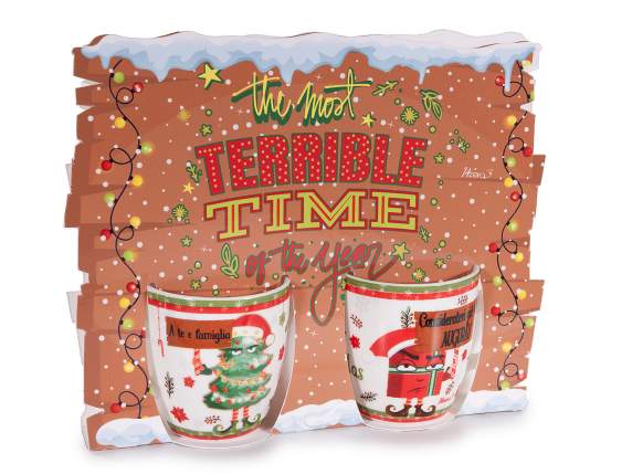 Conf. 2 tasses de Noël en porcelaine 70 ml phrases drôles