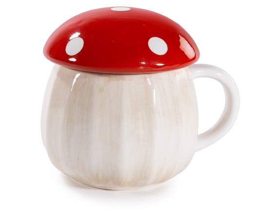 Mug en céramique de 600 ml en forme de champignon avec couve