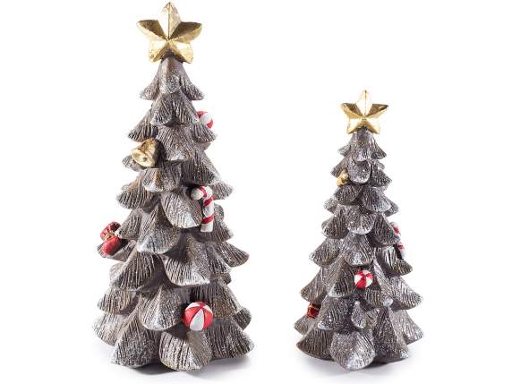Lot de 2 sapins de Noël en résine avec décorations et étoile