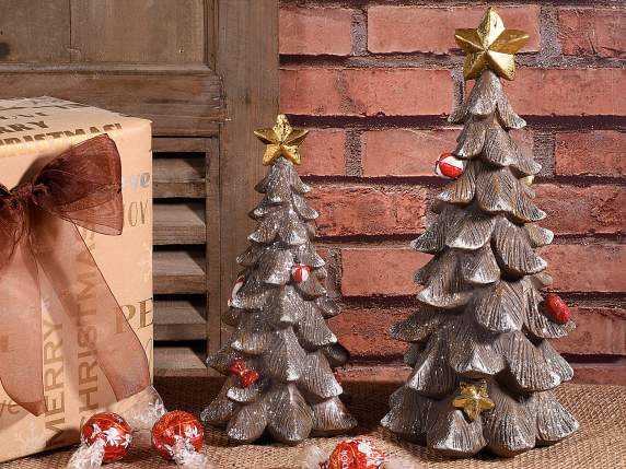 Lot de 2 sapins de Noël en résine avec décorations et étoile
