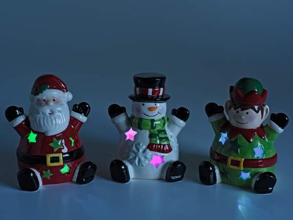 Personnage de Noël en céramique avec lumières led multicolor