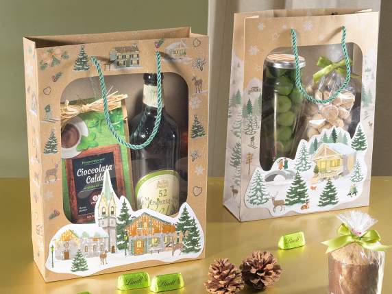 Grand sac-enveloppe de Noël en papier kraft avec fenêtre