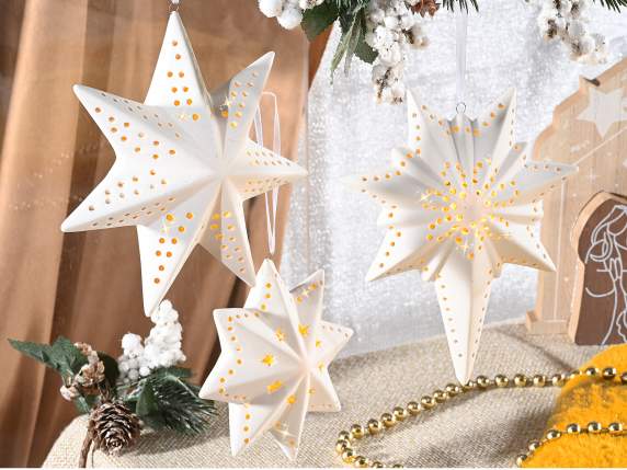 Étoile en porcelaine blanche mate avec lumières LED