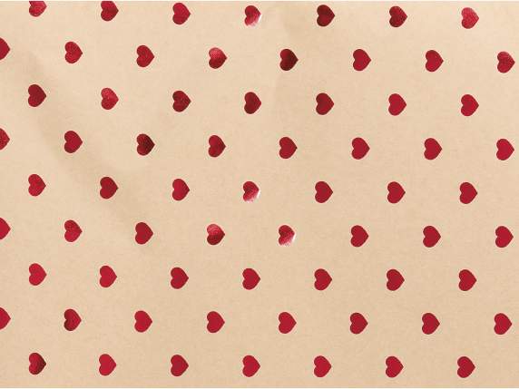 Lot de 20 feuilles de papier cadeau kraft avec coeurs métall