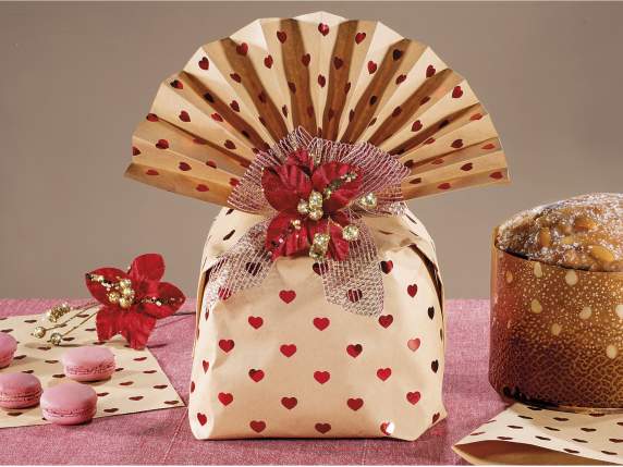 Lot de 20 feuilles de papier cadeau kraft avec coeurs métall