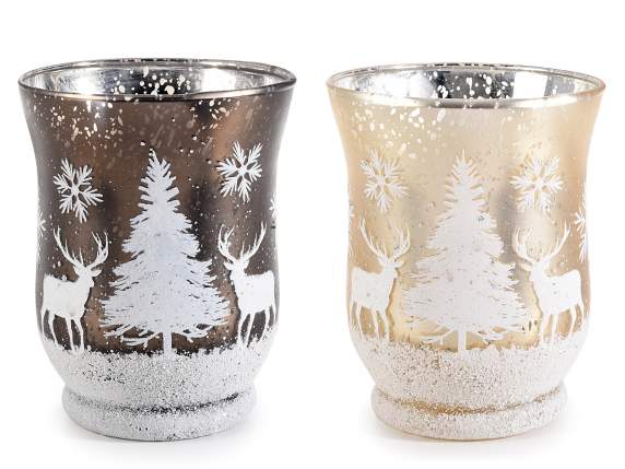 Bougeoir en verre avec décorations de paysage enneigé