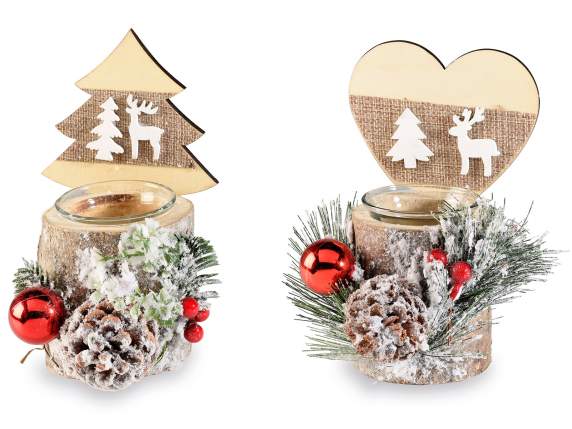 Bougeoir en verre et bois pour pièce maîtresse avec déco
