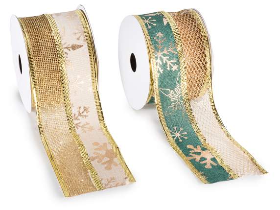 Ruban de Noël en maille dorée double trame de 63 mm