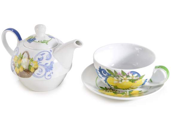 Ensemble tasse et théière en porcelaine à décor dagrumes