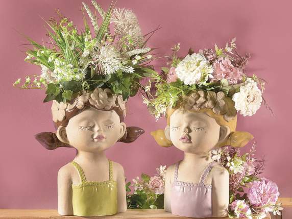 Vase décoratif en porcelaine colorée avec un visage de fille