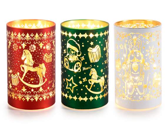 Lampe cylindrique en verre de Noël décorée de lumières LED