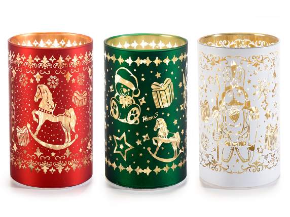 Lampe cylindrique en verre de Noël décorée de lumières LED