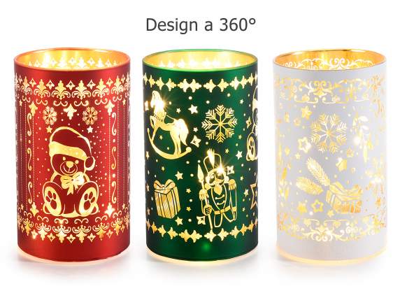 Lampe cylindrique en verre de Noël décorée de lumières LED