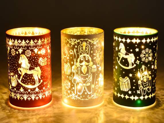 Lampe cylindrique en verre de Noël décorée de lumières LED