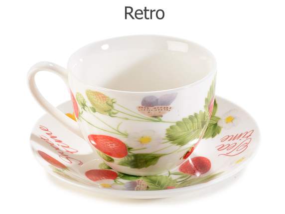Tasse à thé en porcelaine Fraises avec soucoupe avec coffr