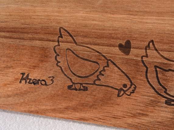 Planche à découper bois dacacia avec sculptures de poules