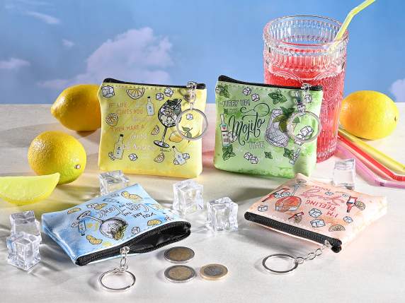 Porte-monnaie zippé en similicuir avec décoration cocktail