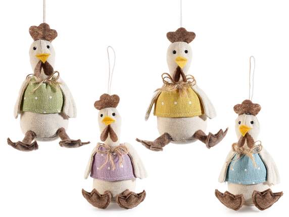 Poule en tissu avec robe à pois à suspendre ou à poser