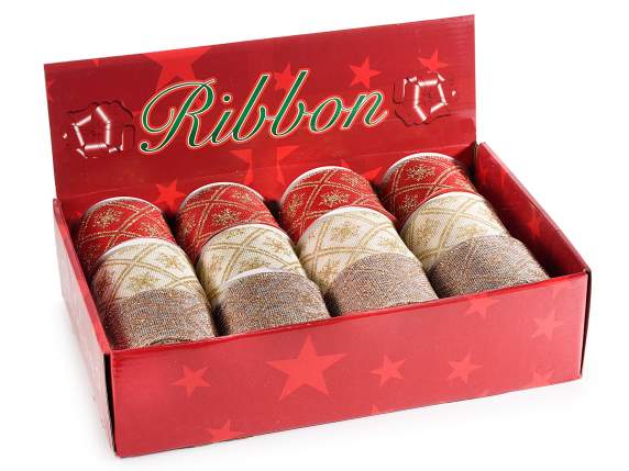 Présentoir 12 rubans effet jute doré 63 mm bord façonnable