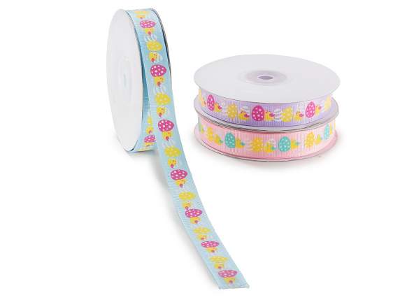Ruban gros grain 15 mm avec imprimé oeuf de Pâques