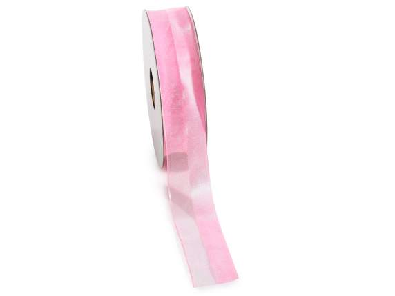 Ruban satin et organza rose de 25 mm