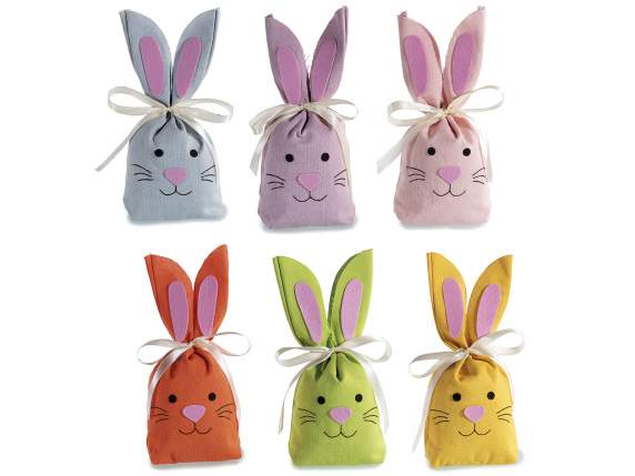 Sachet de bonbons en tissu lapin avec fermeture à ruban